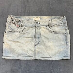 Diesel Mini Denim Skirt Size 26‎ Studded Pockets Light Wash Y2K